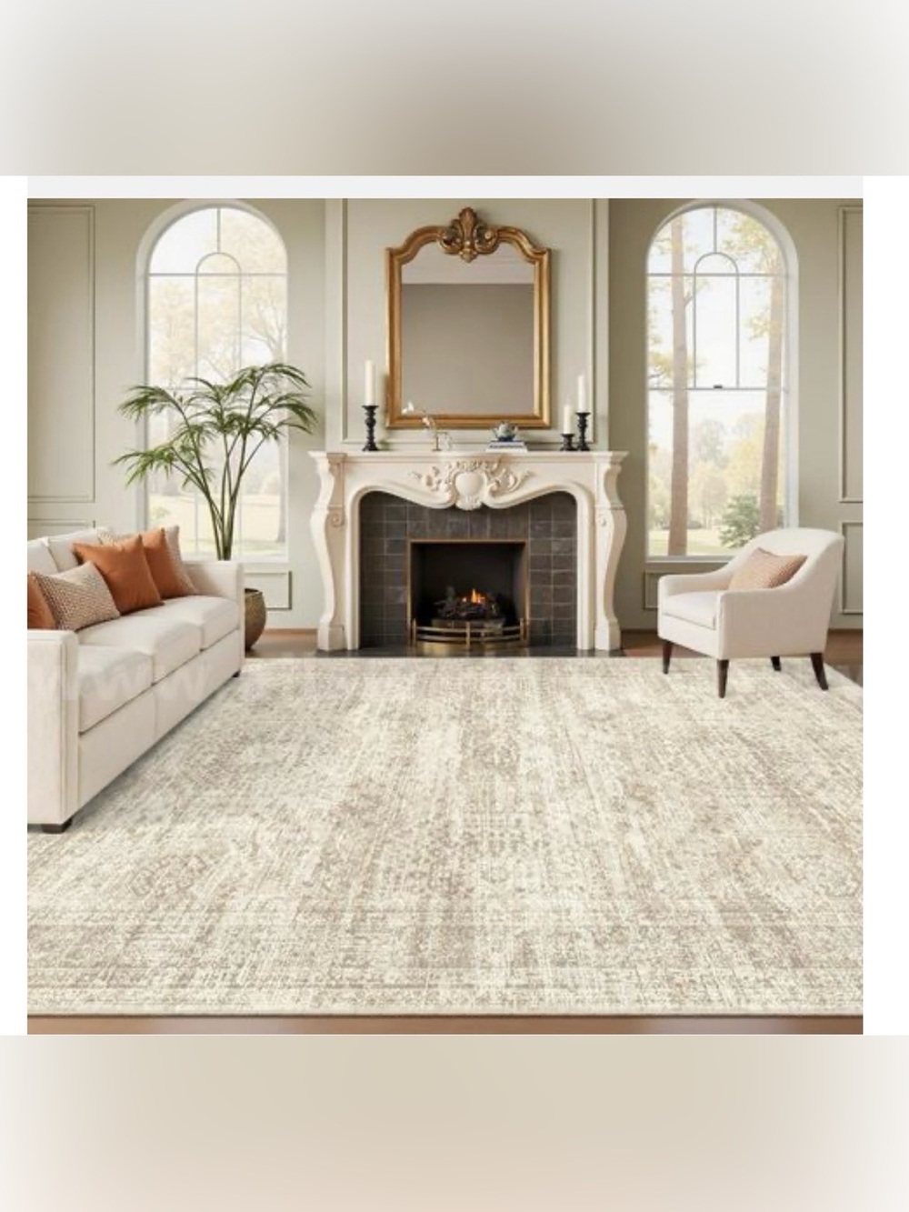 NEW 8x10 Neutral Washable Area Rug Ivory Beige